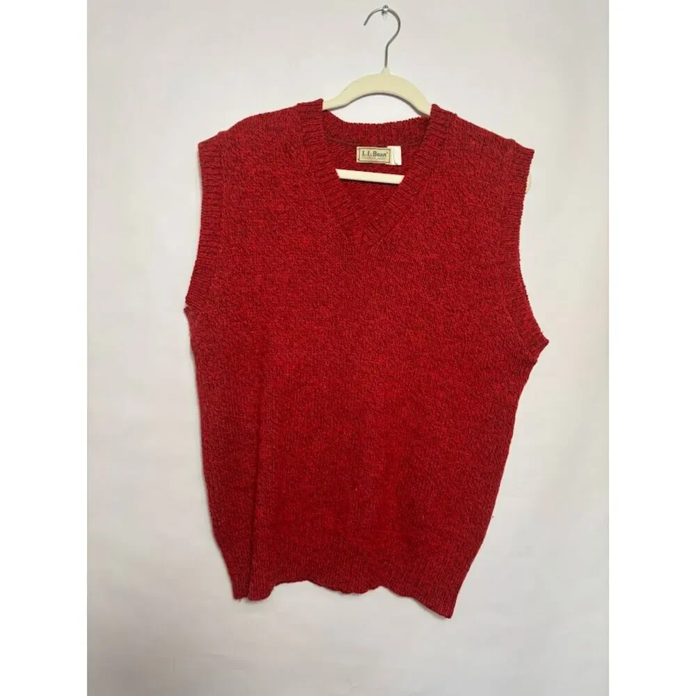 LL Bean Sweater Vest Men's Size Large Red Pullover Grandpa Wool Holiday Gorpcore